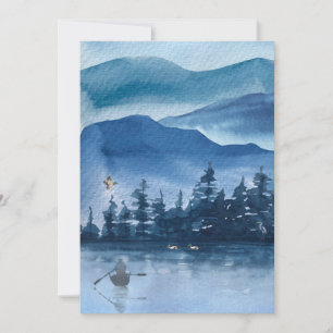 Tarjeta Festiva Country Mountain Lake Scene, Rowboat, Ducks, Crane