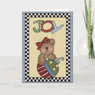 Tarjeta Festiva Country Prim Joy Christmas Ornamet Greeting Card
