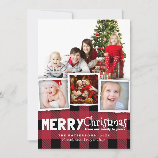 Tarjeta Festiva Country Rustic Plaid Merry Christmas Photo Card (Anverso)
