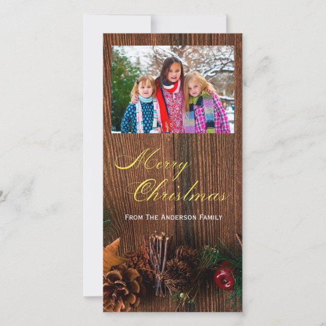 Tarjeta Festiva Country Rustic Wood Merry Christmas Photo (Anverso)