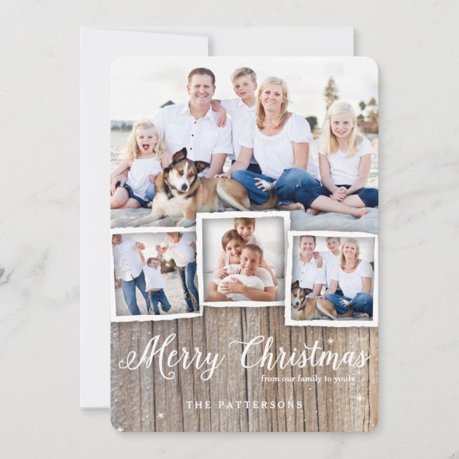 Tarjeta Festiva Country Rustic Wood Merry Christmas Photo Card (Anverso)