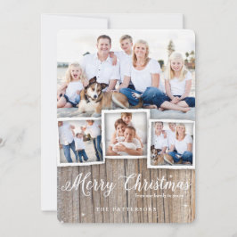 Tarjeta Festiva Country Rustic Wood Merry Christmas Photo Card