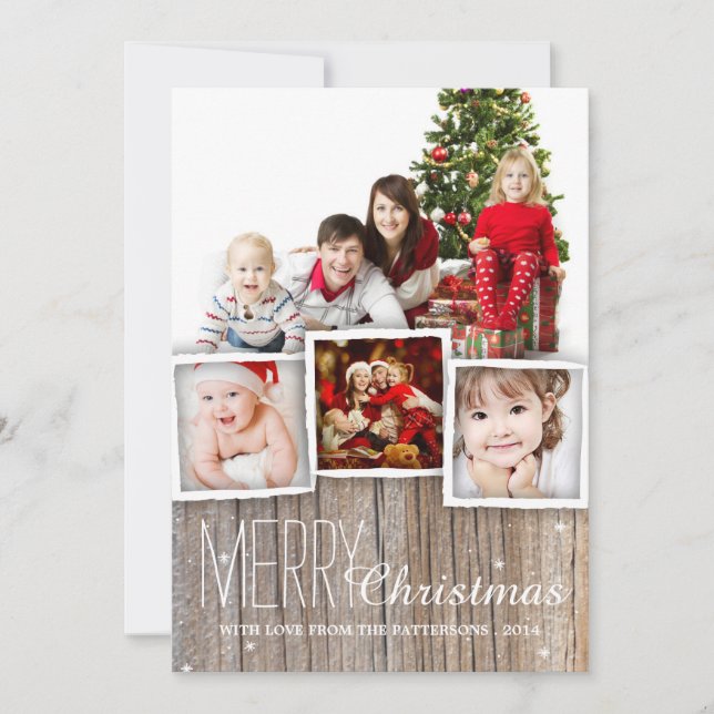 Tarjeta Festiva Country Rustic Wood Merry Christmas Photo Card (Anverso)