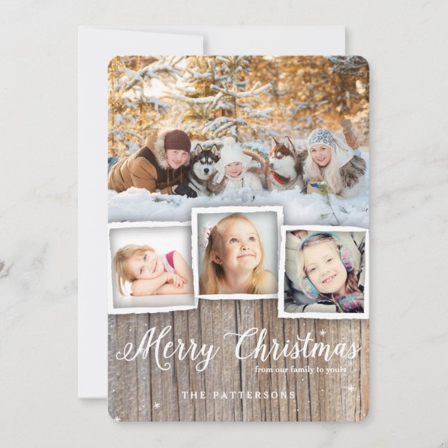Tarjeta Festiva Country Rustic Wood Merry Christmas Photo Card (Anverso)