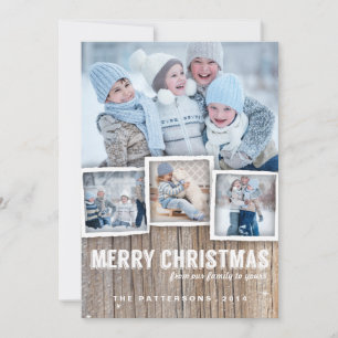 Tarjeta Festiva Country Rustic Wood Merry Christmas Photo Card
