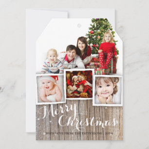 Tarjeta Festiva Country Rustic Wood Merry Christmas Photo Card