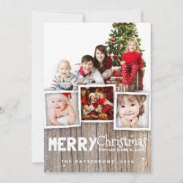Tarjeta Festiva Country Rustic Wood Merry Christmas Photo Card