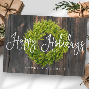 Tarjeta Festiva Country Rustic Wood Wreath Feliz Saludo de las Fie