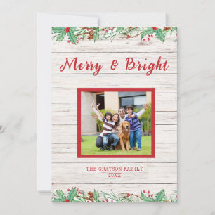 Tarjeta Festiva Country Western Barn wood Photo Flat Holiday Card