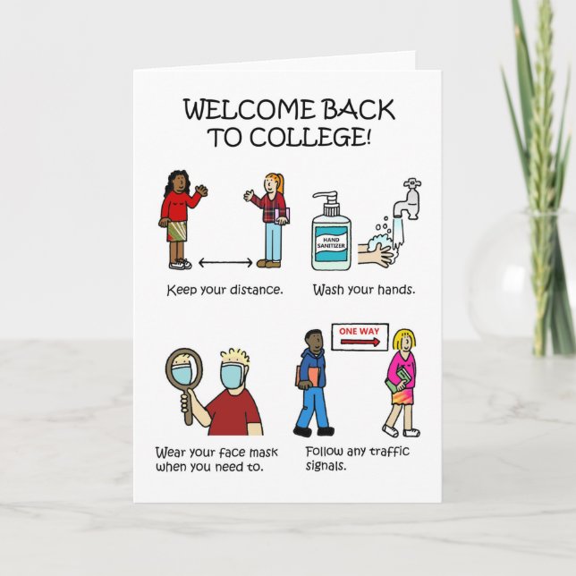 Tarjeta Festiva Covid 19 Bienvenido de vuelta a la universidad (Anverso)