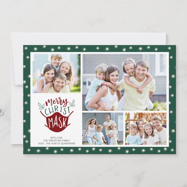 Tarjeta Festiva COVID-19 MERRY ChristMASK Fairy Lights 4 Photo (Anverso)