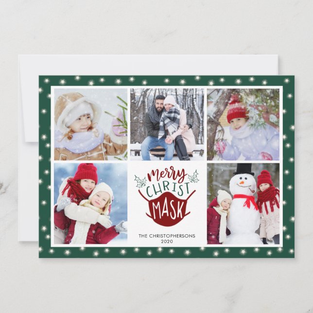 Tarjeta Festiva COVID-19 MERRY ChristMASK Luces de hadas 5 Foto (Anverso)