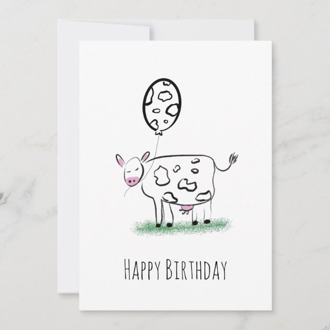 Tarjeta Festiva Cow Happy Birday Hand Drawle Doodle Art (Anverso)