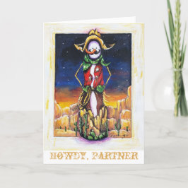 Tarjeta Festiva "Cowboy Christmas" Muñeco de Nieve del Desierto de