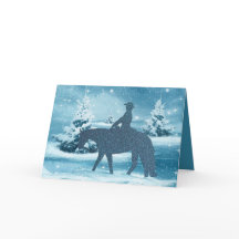 Cowboy Cowgirl Horse Winter Scene Holiday Card