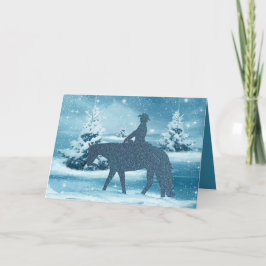 Tarjeta Festiva Cowboy Cowgirl Horse Winter Scene Holiday Card