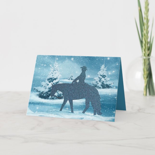 Tarjeta Festiva Cowboy Cowgirl Horse Winter Scene Holiday Card (Anverso)