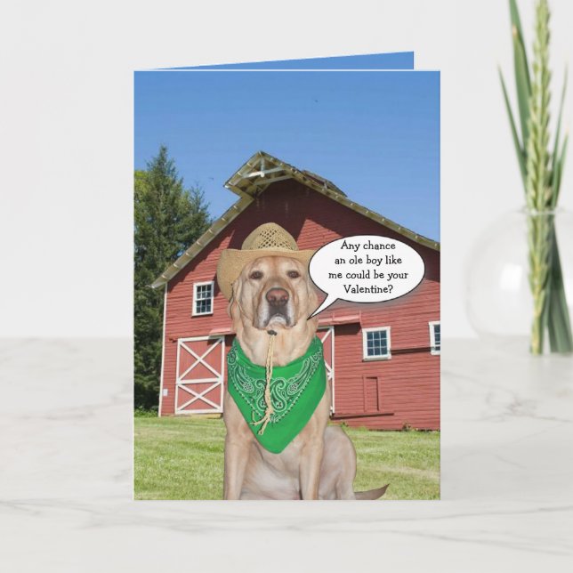 Tarjeta Festiva Cowboy Dog/Lab Valentine (Anverso)