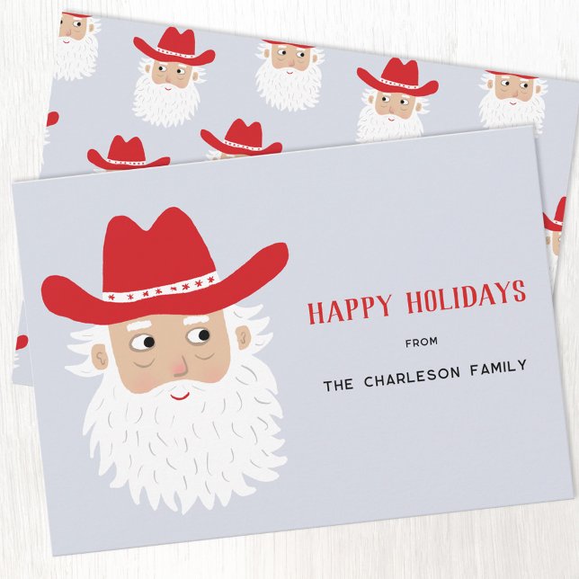 Tarjeta Festiva Cowboy Santa Claus Christmas (Fun Cowboy Santa Claus Western Christmas custom text personalized Holiday card)
