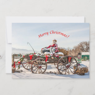 Tarjeta Festiva Cowboy Santa - Wagon con Hay Bales