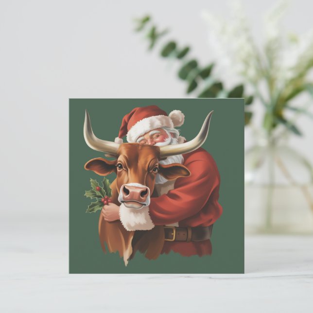 Tarjeta Festiva Cowboy Santa Western Roping Christmas Vintage  (Anverso de pie)