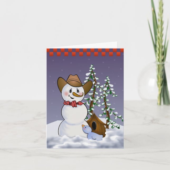 Tarjeta Festiva Cowboy Snowman Blank (Anverso)