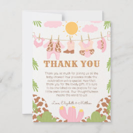 Tarjeta Festiva Cowgirl Baby Clothesline Western Gracias Card