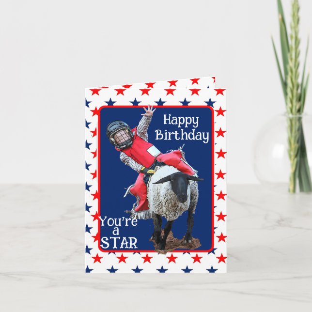 Tarjeta Festiva Cowgirl Mutton Busting Birthi (Anverso)