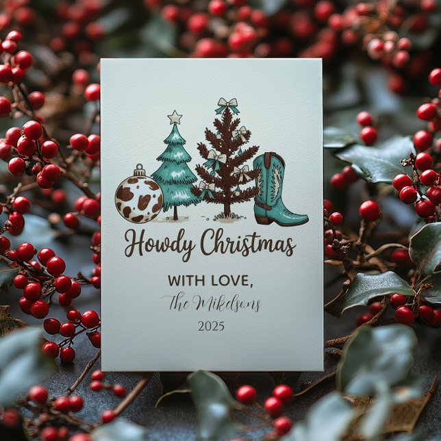 Tarjeta Festiva Cowgirl Rustic Howdy Christmas (Subido por el creador)
