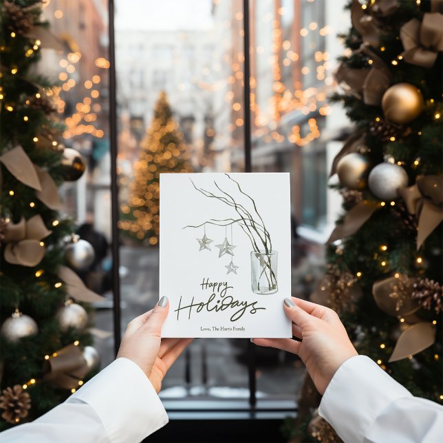 Tarjeta Festiva Cozy Acuarela Rama Navideña Plana Rústica (Subido por el creador)