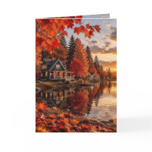 Cozy Autumn Cabin by the Water Fall Season Artwork