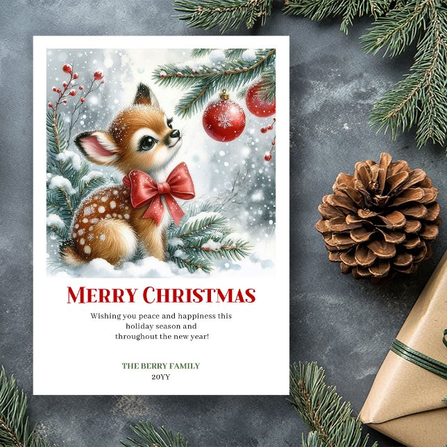 Tarjeta Festiva Cozy Baby Fawn Christmas Scene Watercolor Greeting (Cozy Baby Fawn Christmas Scene Watercolor Greeting Card

)
