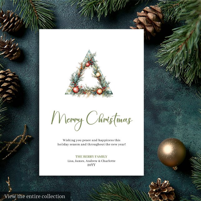 Tarjeta Festiva Cozy Bohemian Pine Wreath Neutral Holiday Card (Cozy Bohemian Pine Wreath Neutral Holiday Card)