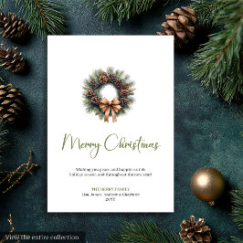 Tarjeta Festiva Cozy Boho Earthy Pine Wreath Christmas Greeting