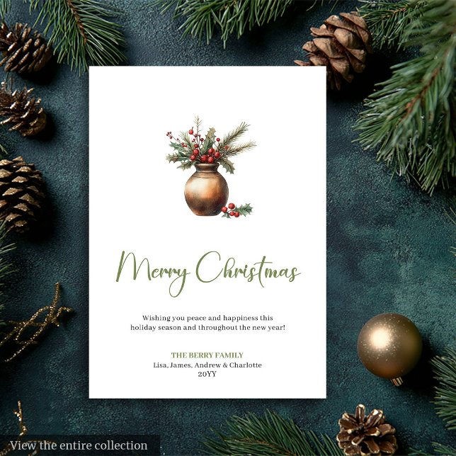 Tarjeta Festiva Cozy Boho Pine Wreath Minimalist Christmas Card (Cozy Boho Pine Wreath Minimalist Christmas Card)