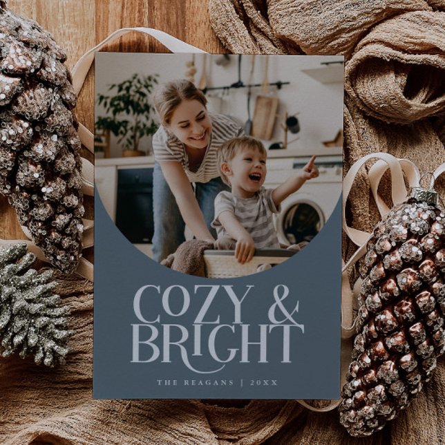 Tarjeta Festiva Cozy Bright Elegant Photo Slate Blue Holiday Card (Subido por el creador)