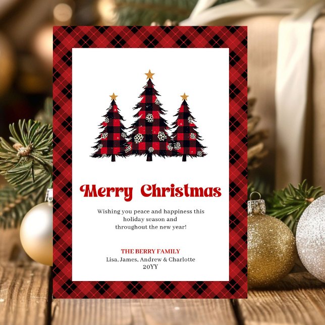 Tarjeta Festiva Cozy Buffalo Plaid Tree Christmas Greeting (Cozy Buffalo Plaid Tree Christmas Greeting Holiday Card)