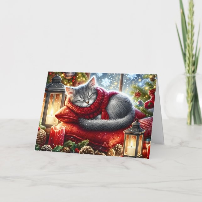 Tarjeta Festiva Cozy Christmas Cat (Anverso)