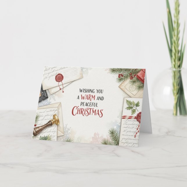 Tarjeta Festiva Cozy Christmas Letter Desk Watercolor Card (Anverso)