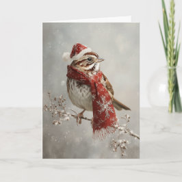 Tarjeta Festiva Cozy Christmas Sparrow