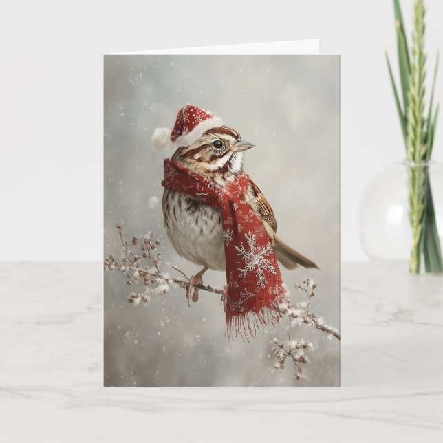 Tarjeta Festiva Cozy Christmas Sparrow (Anverso)