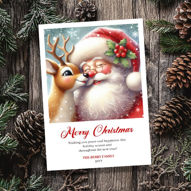 Tarjeta Festiva Cozy Classic Santa And Rudolph Holiday Greeting  (Cozy Classic Santa And Rudolph Holiday Greeting Card)