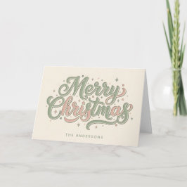 Tarjeta Festiva Cozy Cottage Retro Script Merry Christmas