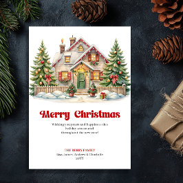 Tarjeta Festiva Cozy festive home classic Christmas scene greeting