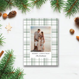 Tarjeta Festiva Cozy Flannel Plaid Christmas Photo Card - Green