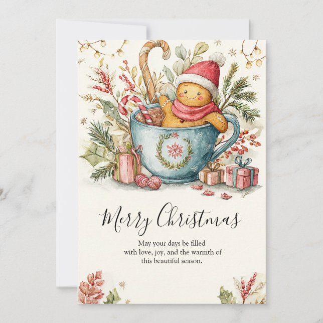 Tarjeta Festiva Cozy Gingerbread Holiday Delight (Anverso)