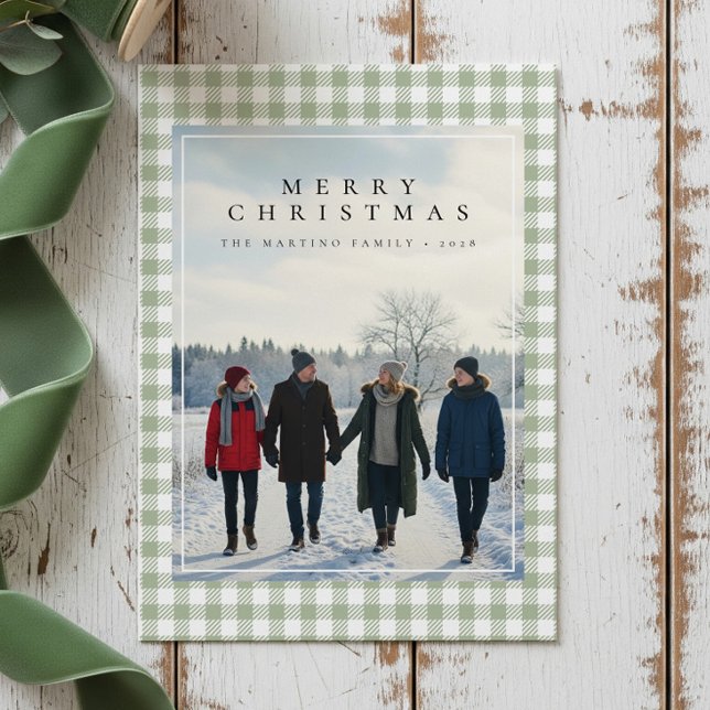 Tarjeta Festiva Cozy Gingham Modern Rustic Photo Christmas Card (Subido por el creador)