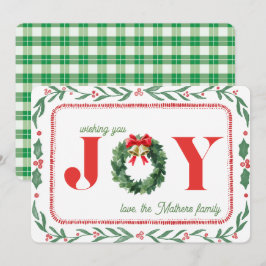 Tarjeta Festiva Cozy Green Plaid Christmas Joy