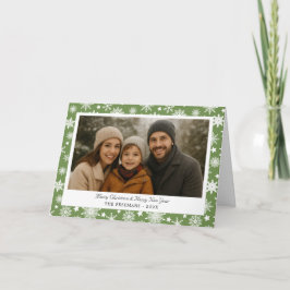 Tarjeta Festiva Cozy Green Snowflakes Christmas Photo