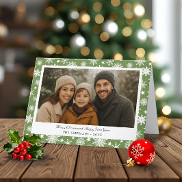 Tarjeta Festiva Cozy Green Snowflakes Christmas Photo Holiday Card